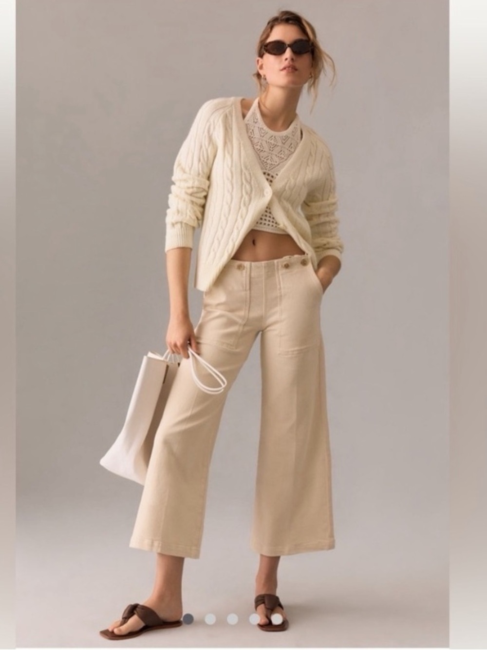 Pilcro The Kit Cream High Rise Crop Wide Leg Utility Trouser Pants Size 32